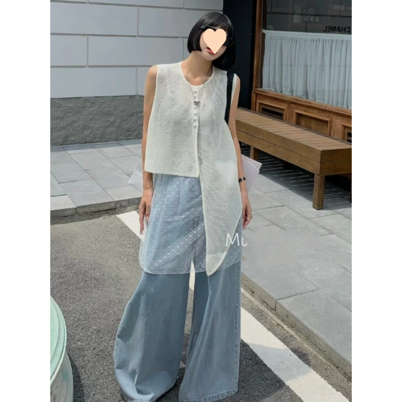 Полый нерегулярный вязаный жилет без рукавов, кардиган, жилет, свободный топ, летний новый стиль, модный