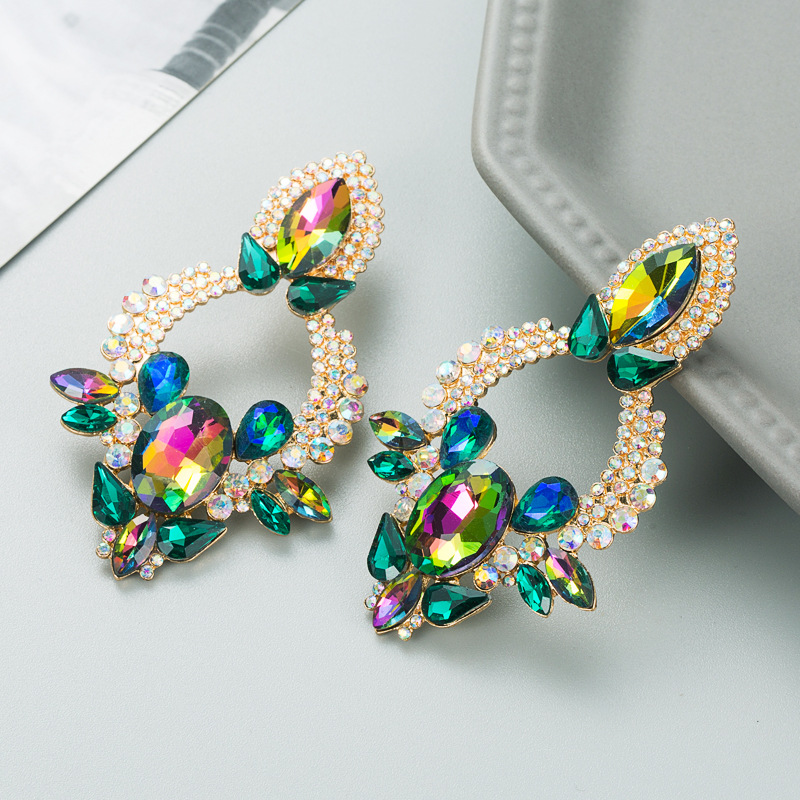 Retro Style Creative Alloy Diamond Glass Drill Rhinestone Flower Earrings display picture 4