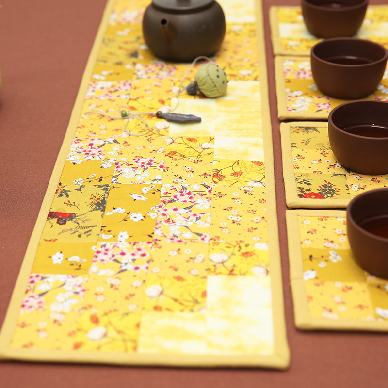 Primer paño teñido estera de té hecho a mano DIY patchwork corredor de mesa bordado Lu bordado estera de la placa de té Zen camino de mesa té arte de la vendimia toalla de té