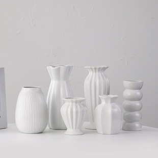 Nordic Modern Style White Vase Ornaments Home Dried Flower Decorations Living Room Ceramic Flower Arrangement Hydroponic Flower Vessel Simple