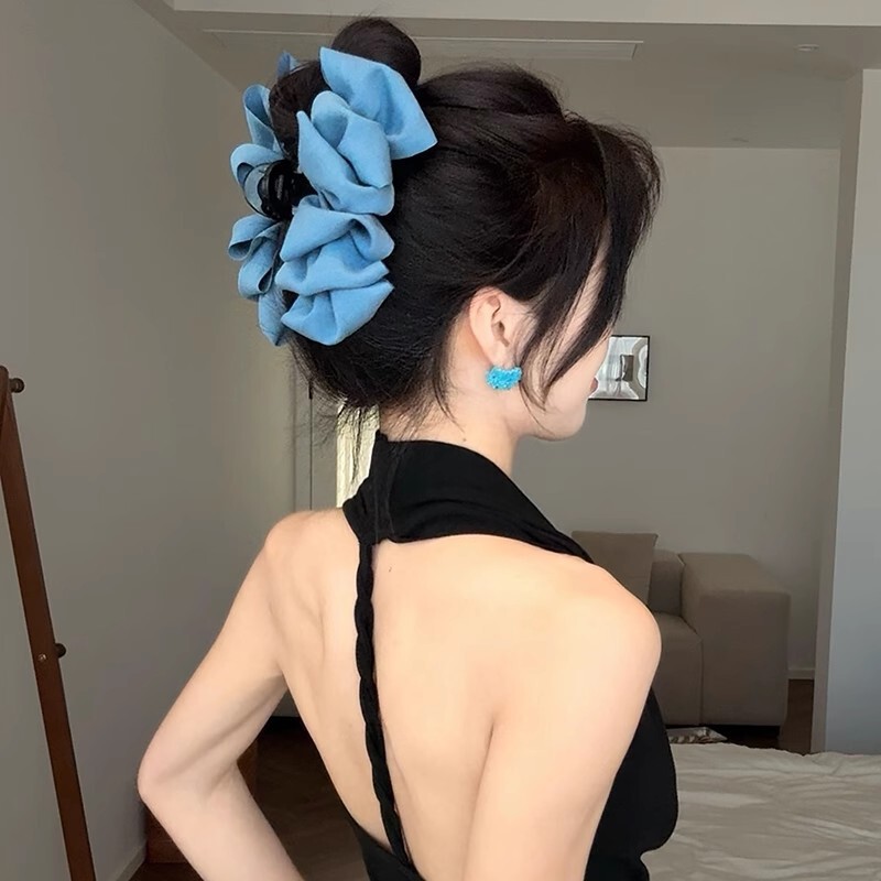 韩系蕾丝蝴蝶结马尾抓夹女2025新款后脑勺高级感发夹气质顶夹发饰|undefined
