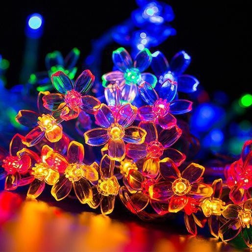 Solar-Powered Cherry Blossom LED String Lights – Waterproof Outdoor Fairy Lights For Garden, Camping, Fence Decoration_voghion.com