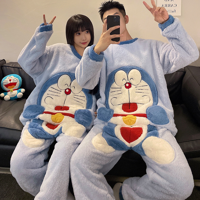 Couple Pajamas Autumn and Winter Coral Velvet Thickeneded 2025 New Cute Jingle Cat Men and Women Winter Home Clothes