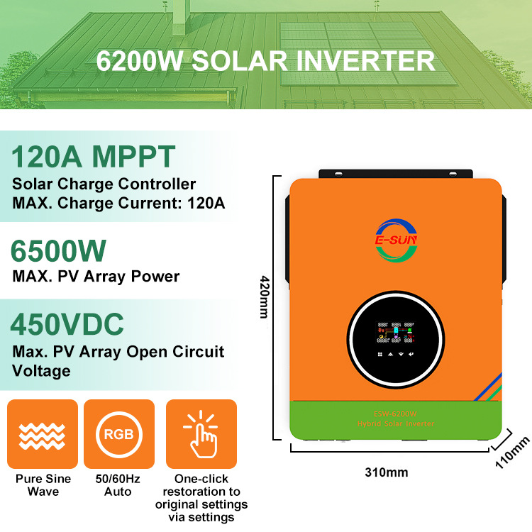 6.2KW inverter de almacenamiento de energía solar de alta frecuencia sinusoidal pura diseño de energía doméstica fuera de la red
