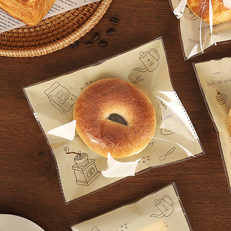 涂鸦贝果面包自封包装袋烘焙吐司欧包单独打包自粘透明食品小袋子