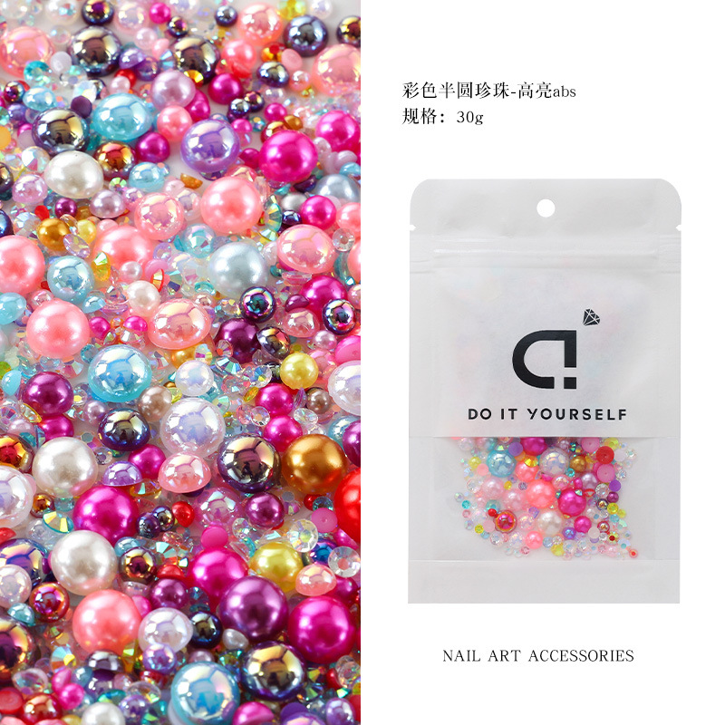 Amazon Venta caliente color mezclado semicírculo perla resina diamante mezclado 3-10mm brillante ABS perla DIY joyería