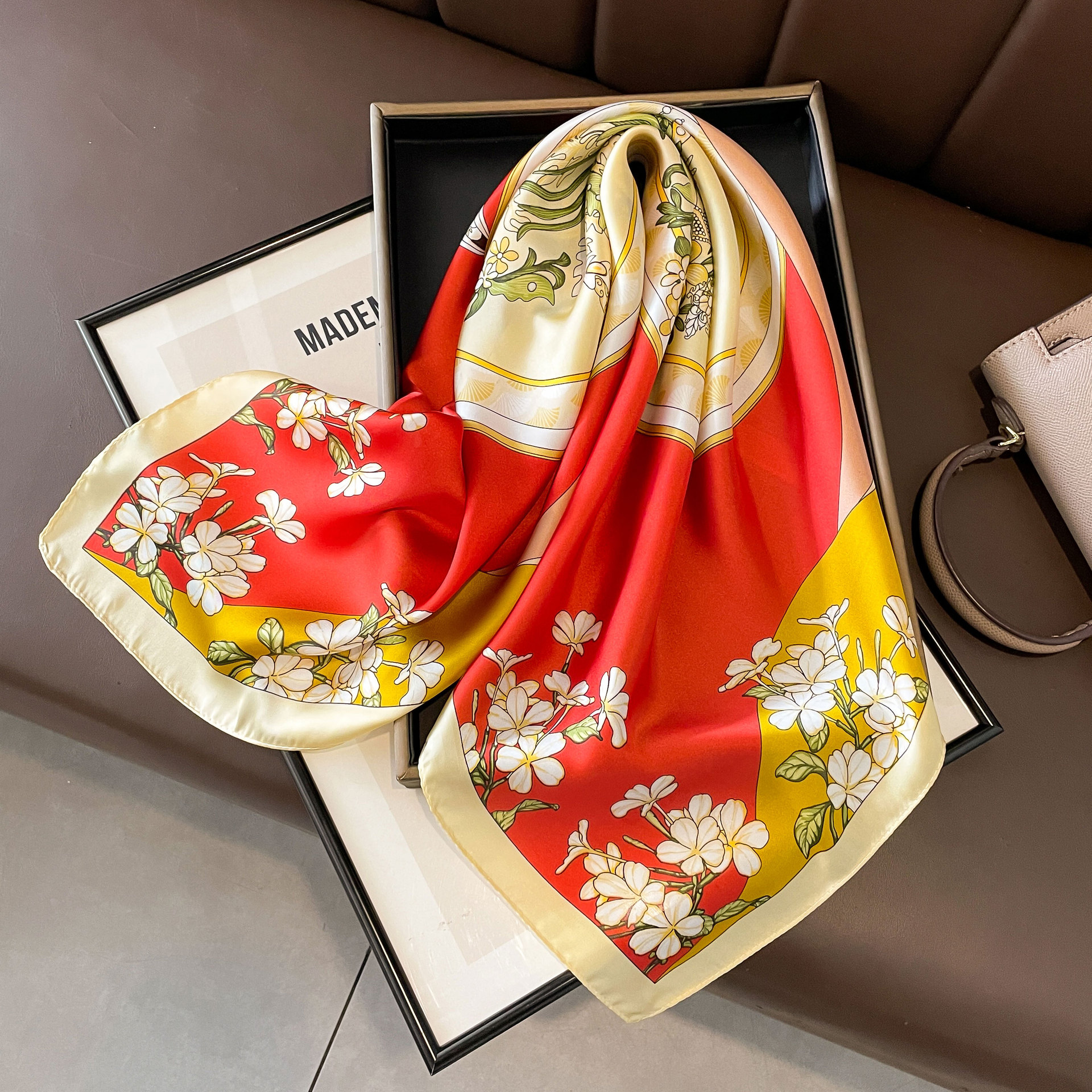 62g Weight Silk Scarf Classification Holiday, Daily Occasion Polyester Material Flower Pattern Spring&Summer Season Women's Gender Elegant, Korean Style Style Women's Elegant Korean Style Flower Polyester Silk Scarf 无