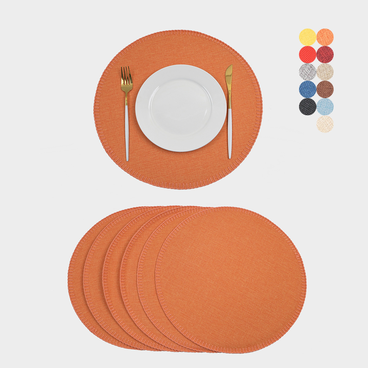 Nuevo cojín de lino redondo de poliéster de color sólido cojín de tela de doble capa lavable anti-deslizante aislamiento de tazas cojín de mesa