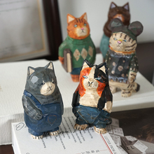 脏脏猫咪手工木雕小摆件公仔木质雕刻系卡通书桌趣味装饰品