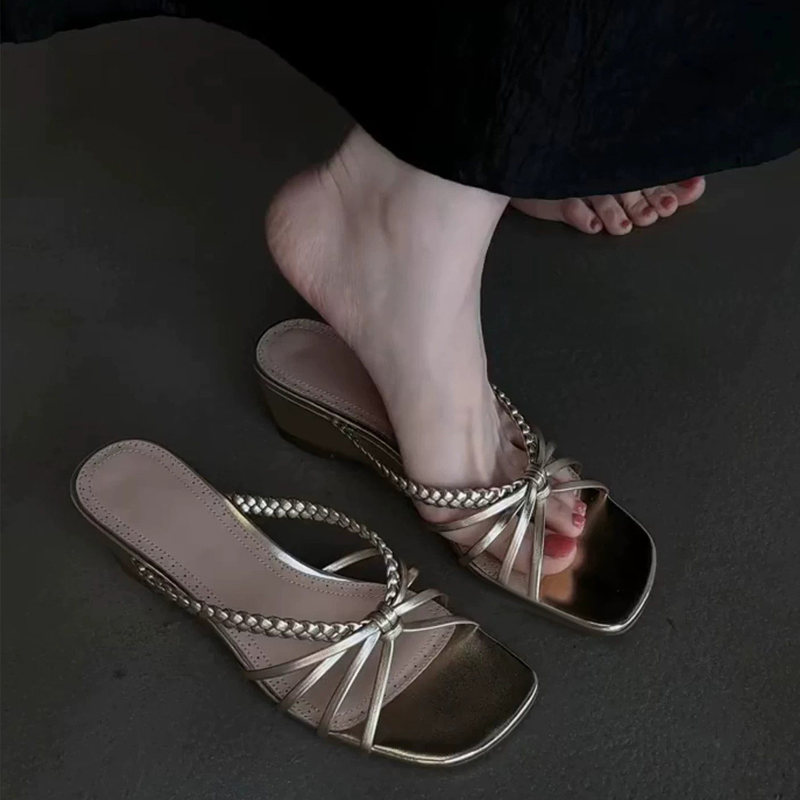 In-Stock Instant Shipping French-Style High-End Woven Bow Square-Toe Open-Toe Sandals for Women, Summer Simple Wedge Sandals In-Stock Instant Shipping French-Style High-End Woven Bow Square-Toe Open-Toe Sandals for Women, Summer Simple Wedge Sandals