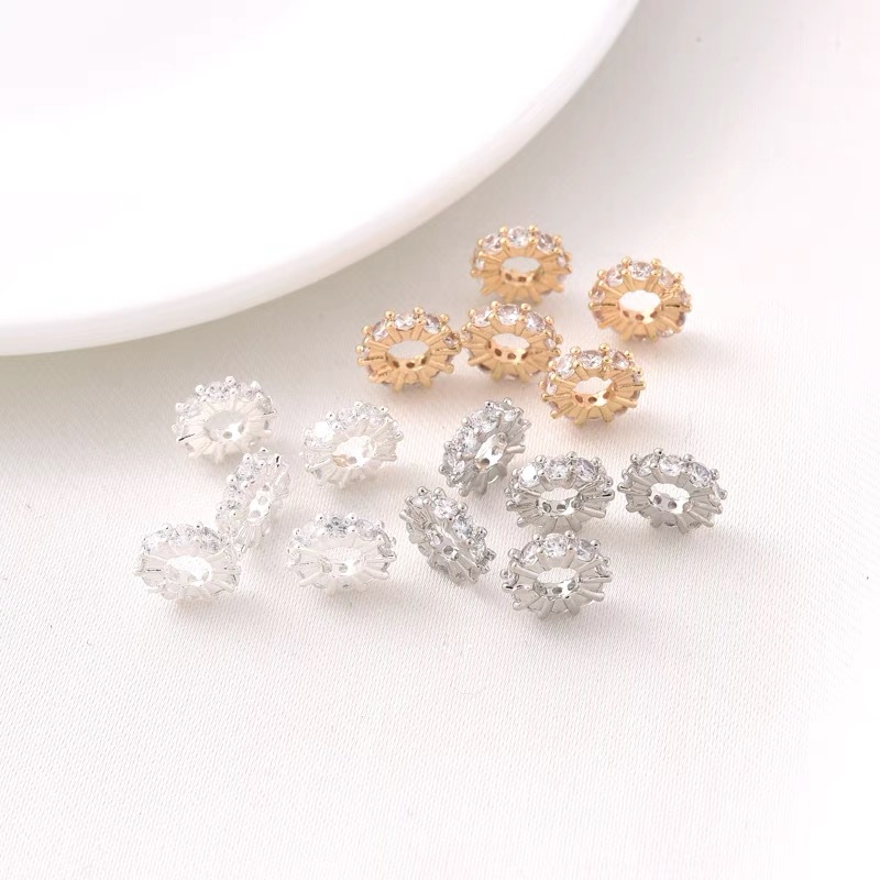 thin 14k gold micro inlaid zircon spacer handmade diy bracelet bracelet white gold color spacer beads silver hollow bead