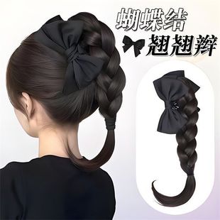 Wholesale In-Stock Women's High Ponytail Wig with Realistic Bow Hair Clip, Braided Ponytail from Source Factory for Cross-Border Sales