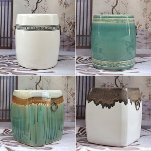 Wind piano stool Chinese style shoe changing stool vintage copper coin ring ceramic drum stool screen entrance lucky square porcelain Pier