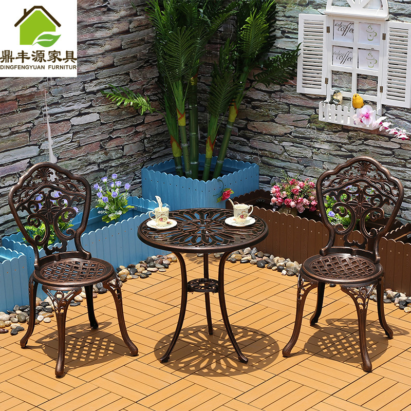 Factory direct cast aluminum tables and chairs outdoor courtyard orchid tables and chairs three-piece balcony leisure cast aluminum tables and chairs combination