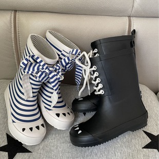 Original French Children's Rain Boots Trendy Brand Baby Boys and Girls BOX Same Style Rubber Shoes Zebra Striped Rain Boots Strap
