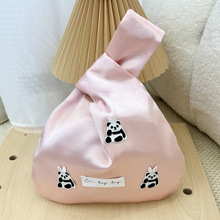 熊猫兔子郁金香刺绣手腕包汉服布制手提袋绸缎布伴手礼袋