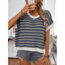 C 19891 Color Block Hollow Knit Top ײɫ�ο���֯���羳��