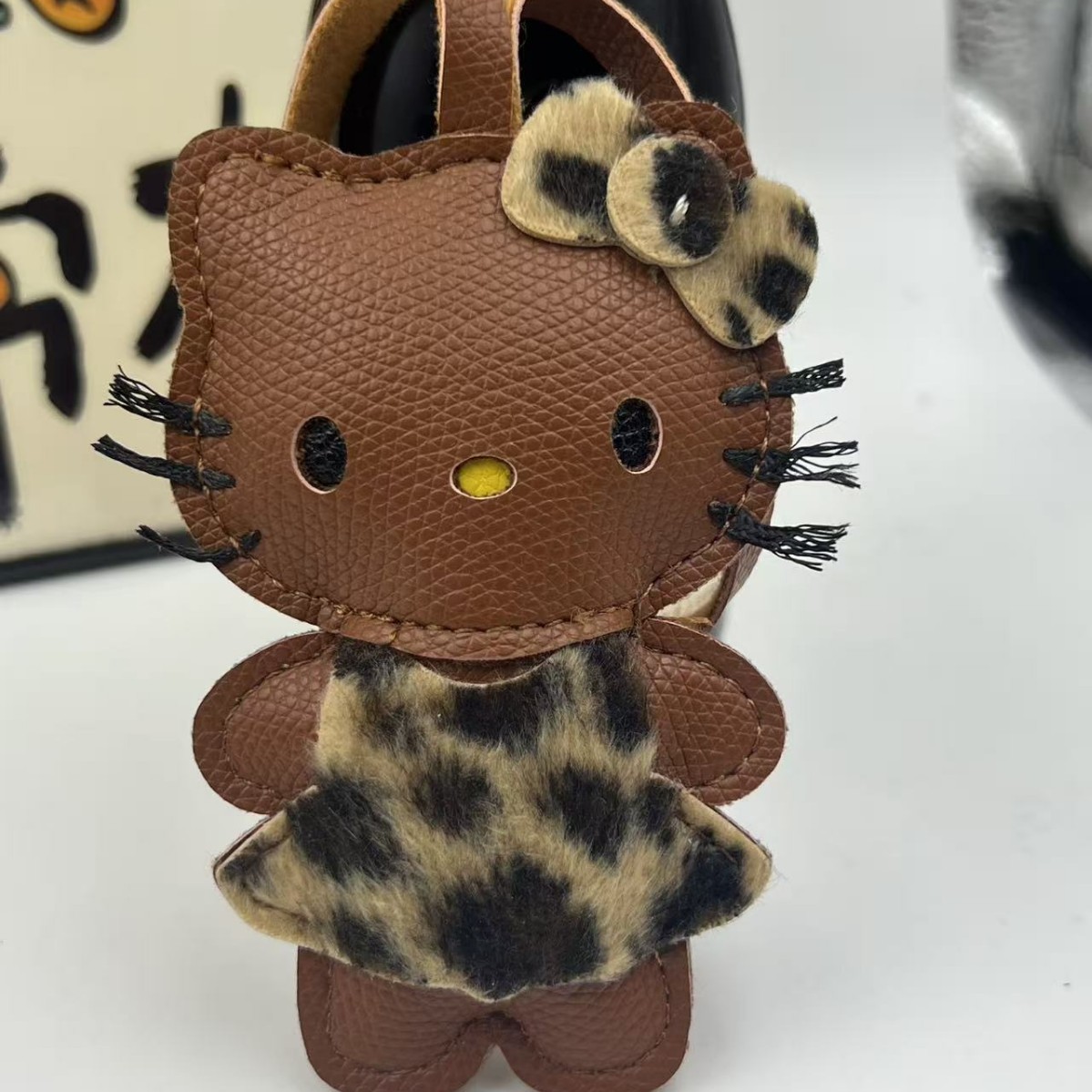 In-Stock Leopard Print Skirt Hello Kt Cat Bag Pendant Cat Backpack Decoration Strap Bow Tie
