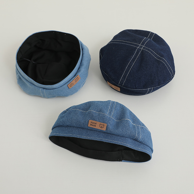 Boina para niños de estilo japonés primavera y verano nuevos niños y niñas retro versátil Denim octogonal sombrero otoño bebé pintor sombrero moda