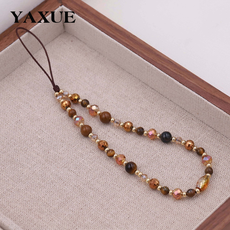 Maillard Natural Tiger Eye Stone Crystal Beaded Mobile Phone Chain High-End Mobile Phone Hanging Chain Lanyard Versatile Mobile Phone Sling