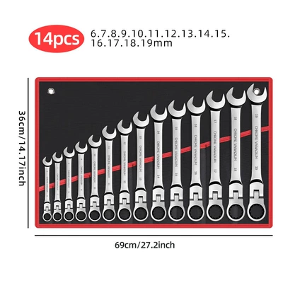 Ratchet wrench set with swivel — Mühərrik tənzimləmə alətləri - 14pcs-black-and-red-cloth-bags