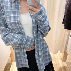 Brandy美式复古宽松格子衬衫女春夏新品bm做旧古着衬衣长袖外套潮