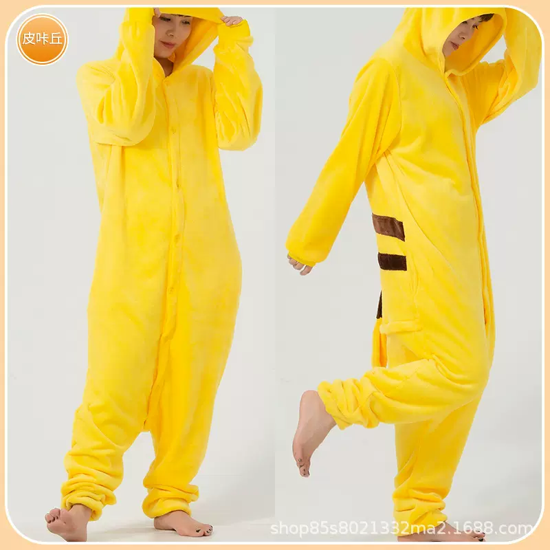法兰绒卡通连体睡衣神奇宝贝皮卡丘秋冬家居服可混批