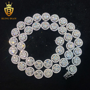New 13mmS925 Silver Set Moissanite Round Cuban Chain Necklace Bracelet AliExpress Europe and America Hot Sale