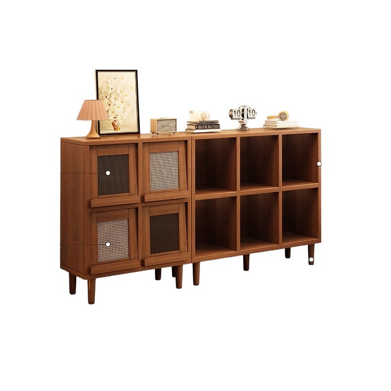 Gabinete de madera sólida Gabinete de sofá Gabinete de cuadrícula de color nuez Gabinete de almacenamiento de sala de estar partición armario de almacenamiento a prueba de polvo con estante de puerta