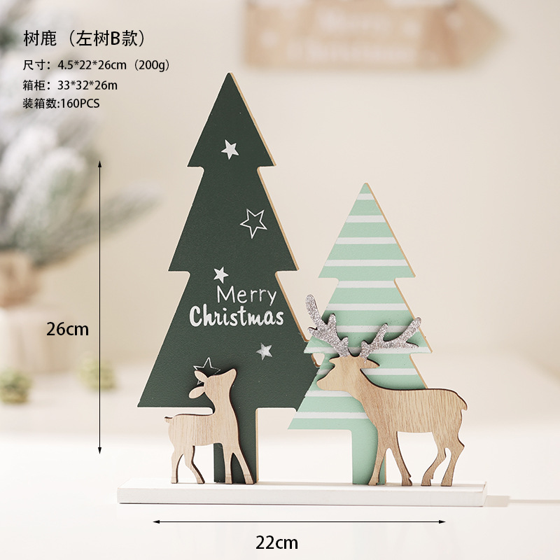 22 nuevos árboles de madera creativos decoraciones de escritorio de árboles de Navidad escenas de muñeco de nieve de alce decoración de Navidad