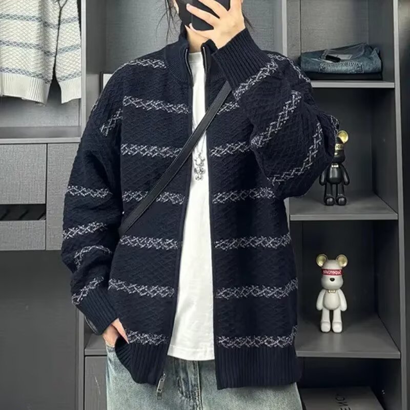 Nuevo estilo japonés otoño-invierno hombre casual universal cuello alto jersey suéter de punto calidad de moda simple moda Harajuku