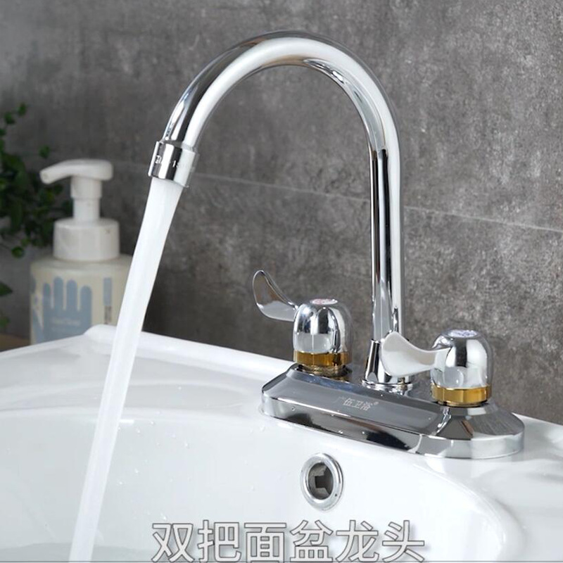 Lavabo de cocina de cobre Interruptor de grifo de agua fría y caliente Lavabo de tres orificios de doble orificio Lavabo de verduras Lavabo de agua caliente enfriado con agua