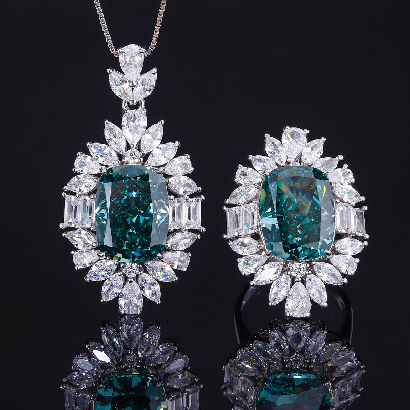 Zhuang Sheng joyería S925 todo el cuerpo de plata alto carbono diamante verde oscuro colgante anillo exquisito traje femenino grasa cuadrado 12*16
