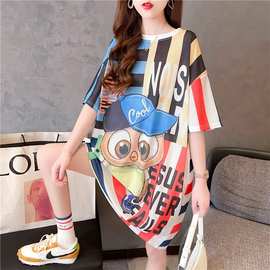 慵懒风短袖t恤女夏季中长款宽松大码设计感外穿网红洋气潮牌上衣