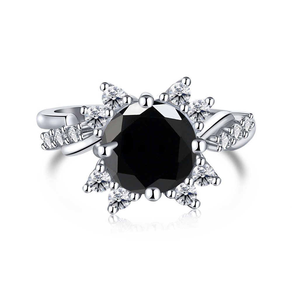 Aliexpress transfronterizo s925 anillo de plata de nieve incrustado 2 quilates anillo de piedra de mosaico de color