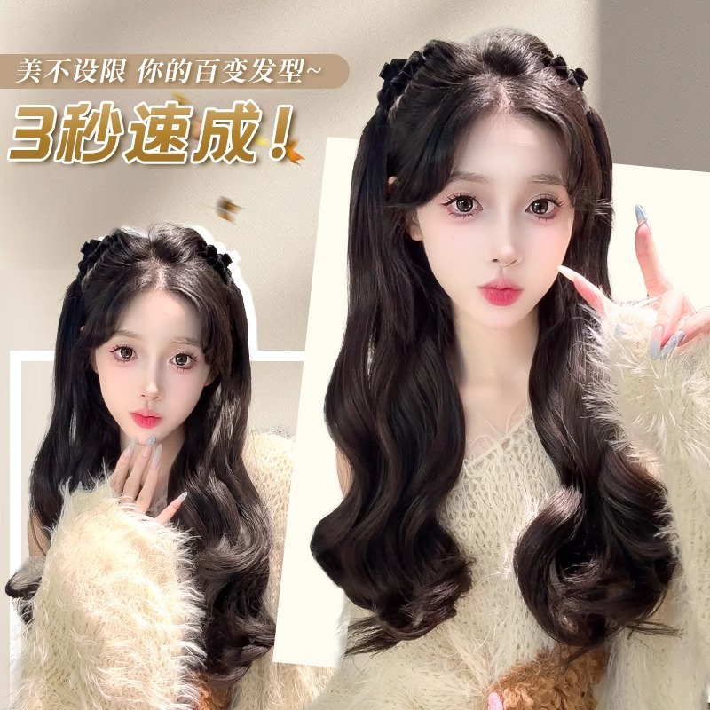 コニー フェイクヘア三つ編み 女性用 伝統的な中国風 リアルなフェイクヘア 蝶クリップ付き ハーフアップ ダブルポニーテール ヘアゴム フェイクヘアアクセサリー