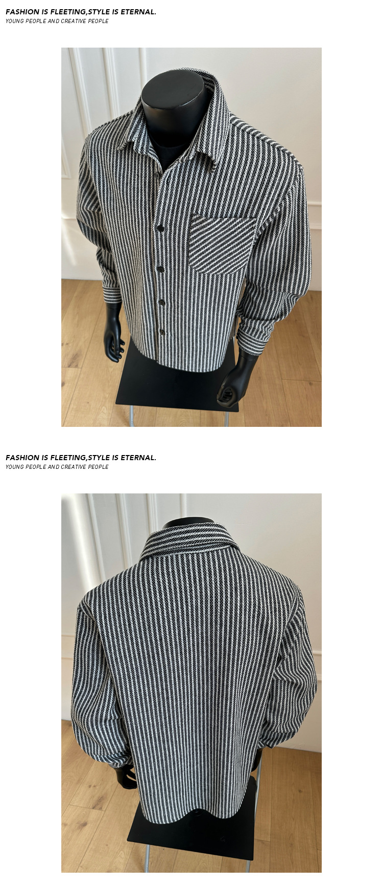 Camicia a maniche lunghe a righe uomo taglio largo giacca casual_voghion.com