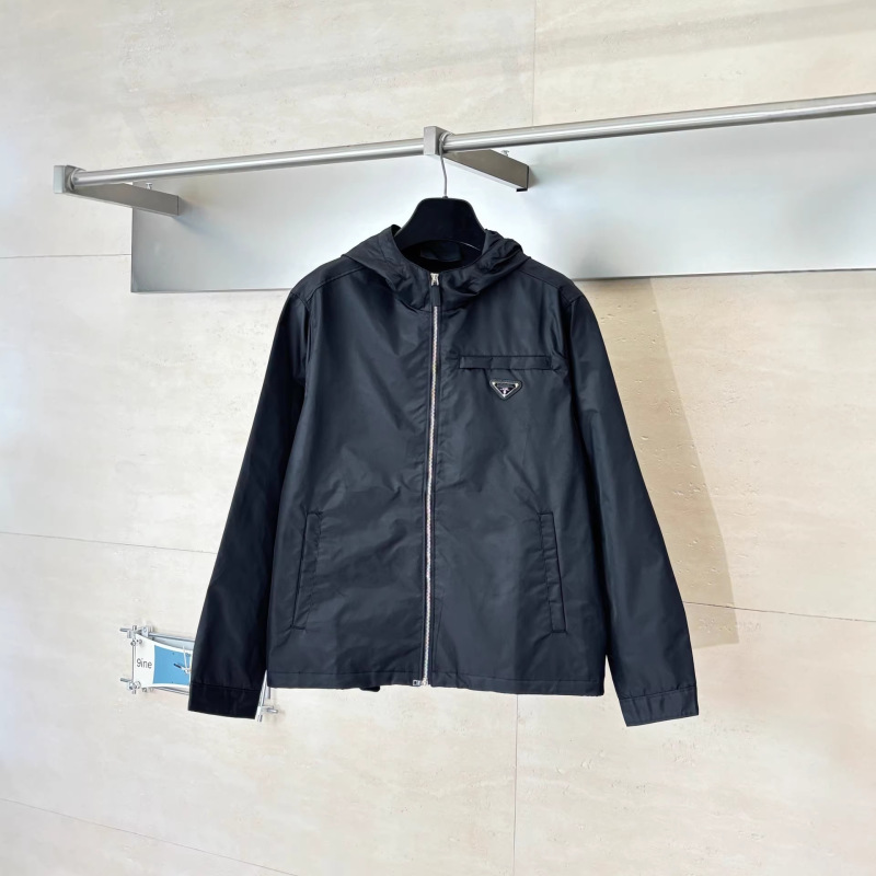 Correct Version 25Fw New Spring/Summer Prada Metal Triangle Logo Woven Hooded Jacket Unisex Casual Jacket