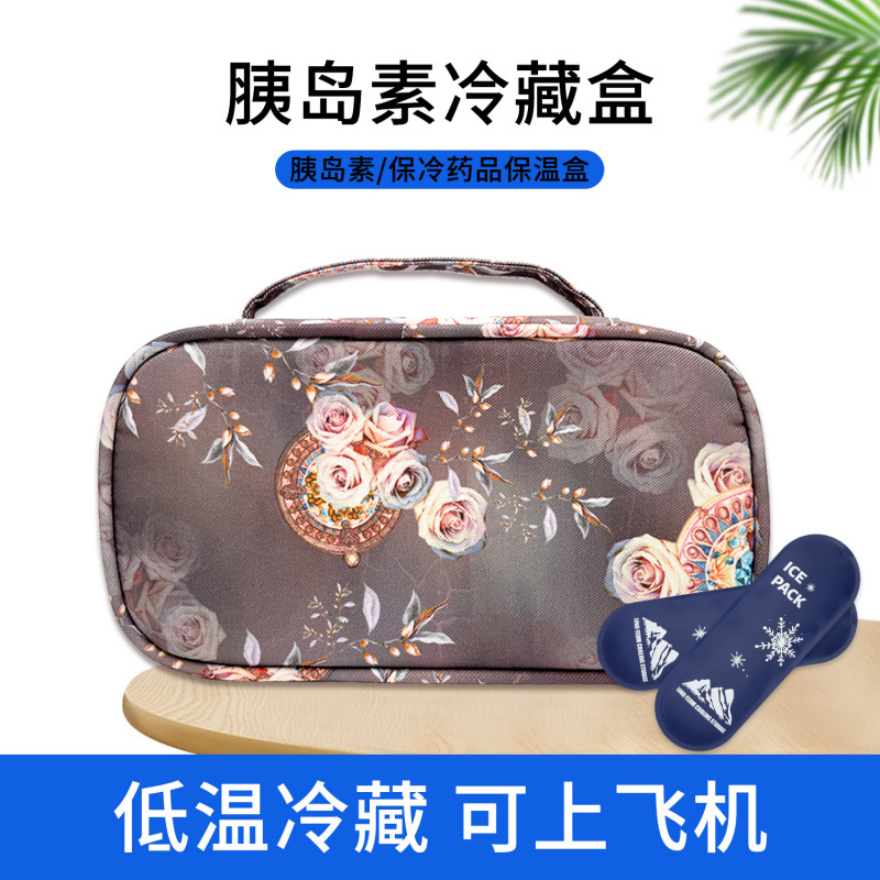Rose Pattern Portable Insulin Insulated Storage Bag Travel Bag High Blood Sugar Patients Insulin Cooling Bag