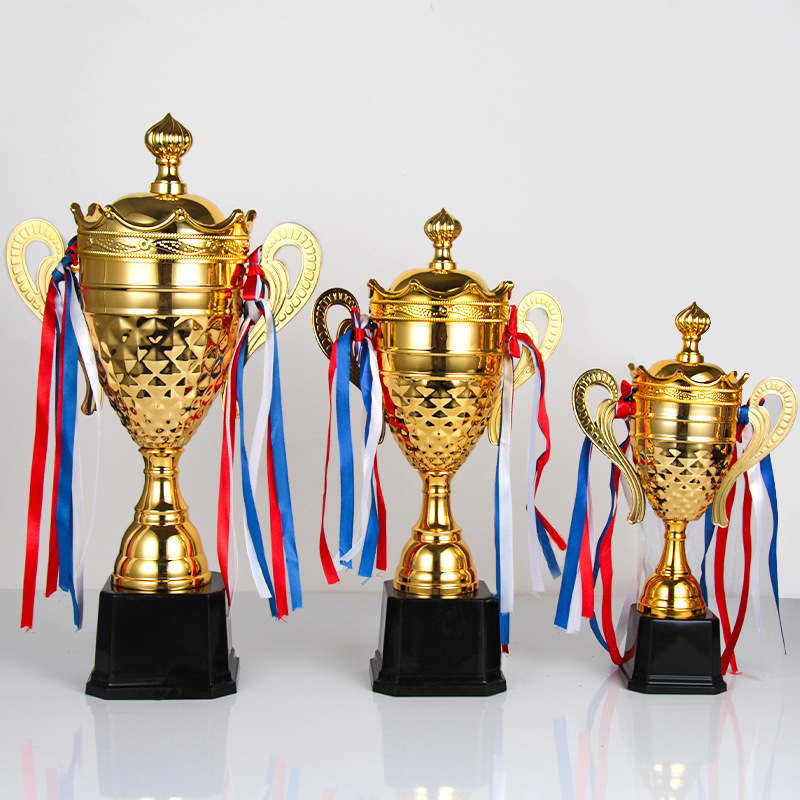 Juegos deportivos trofeos de metal tazas de tapa de orejas dobles tazas escolares baloncesto fútbol competiciones premios trofeos de alta gama