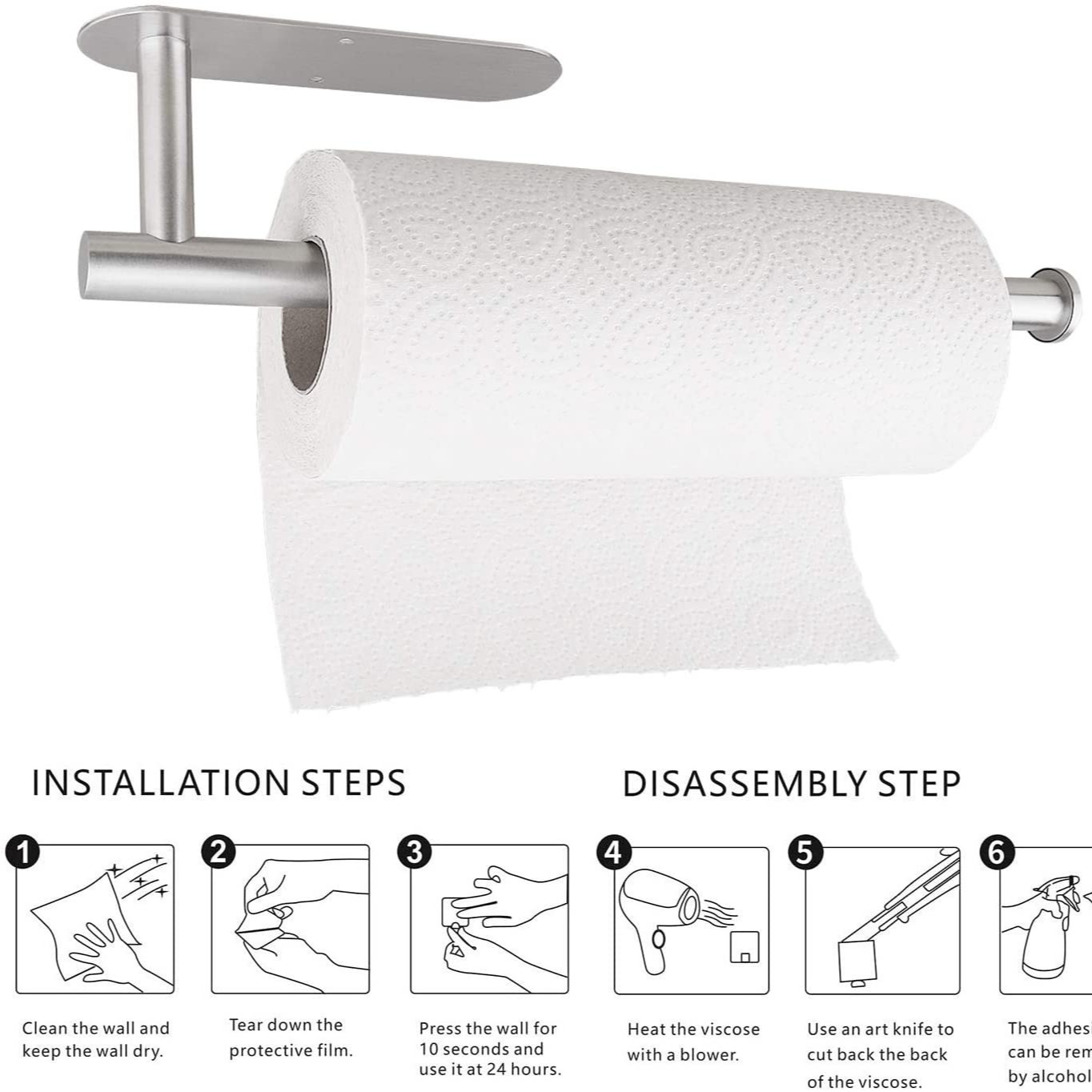 Transfronterizo de acero inoxidable toallas de cocina sin perforación estante de toallas de papel de gabinete estante de papel de rollo estante de toallas de pared de baño
