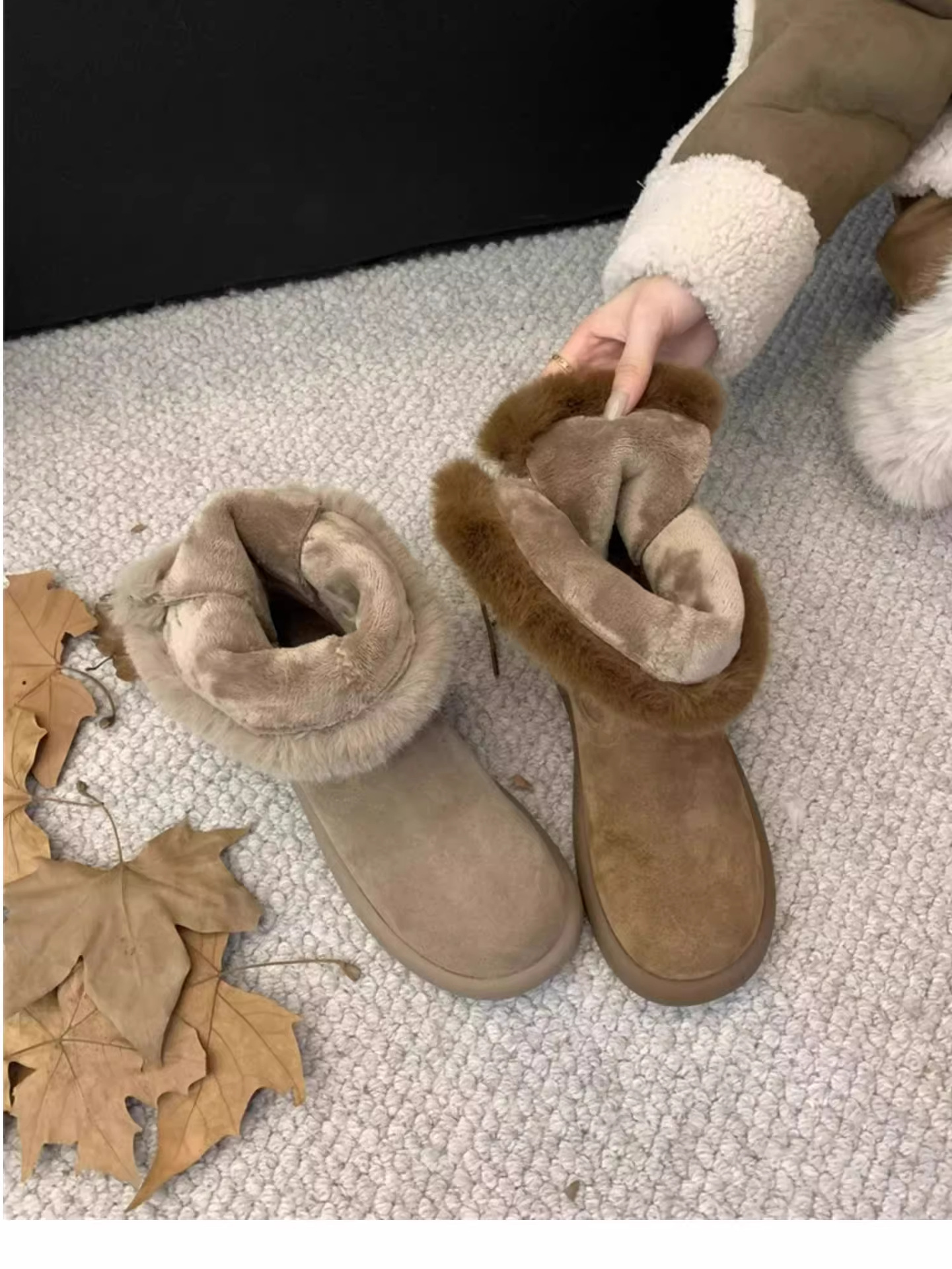 Winter Baumwolle dicken Sohlen Schnee für Frauen 2024 Winter neuen Stil mit Plüsch Isolierung, modische und vielseitige flache_voghion.com