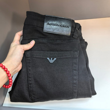 老牌鹰欧货男士牛仔裤纯黑色四季修身弹力洗水小直筒休闲长裤潮男