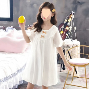 Summer Princess Style 2025 New Women's Cute Thin Nightgown Pajamas Short-Sleeved Small Bow Kidsren's Home Clothes