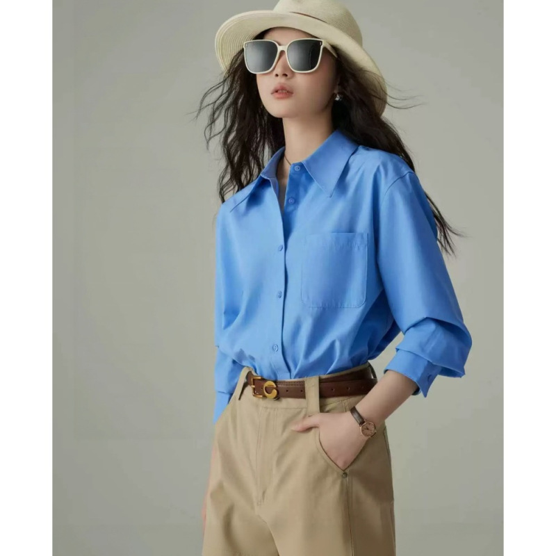 Jomi STUDIO: Klein blue, airy, and comfortable long-sleeved shirt, suitable for all seasons, perfect for professional and casual wear, loose fit, women's style Jomi STUDIO: Klein blue, airy, and comfortable long-sleeved shirt, suitable for all seasons, perfect for professional and casual wear, loose fit, women's style