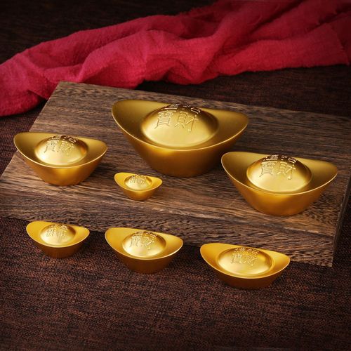 Gold ingot ornaments solid brass sand gold ingot copper paperweight simulation imitation gold and copper gold bars to attract wealth home living room