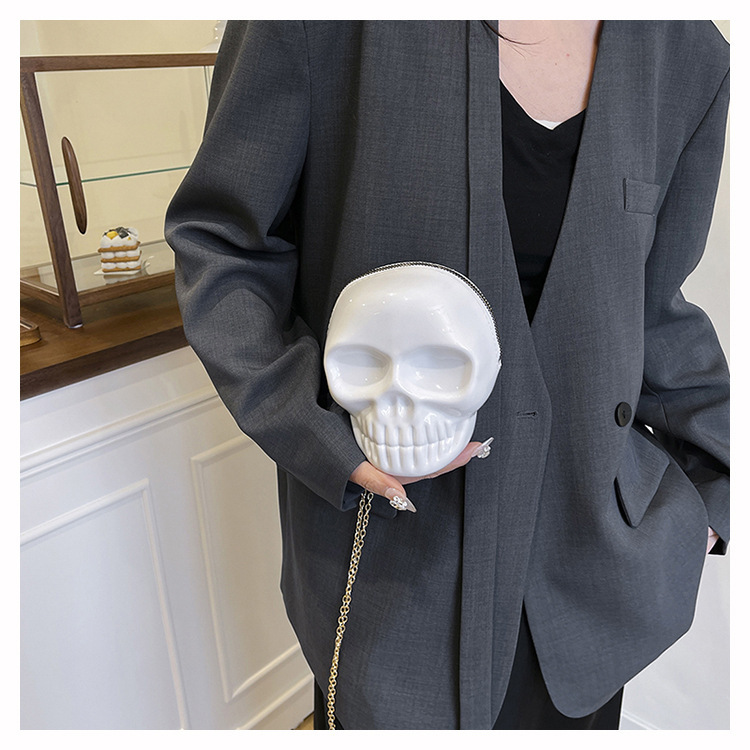 189g Weight Zipper Closure Type Single Shoulder Strap Strap Type Shoulder Bag Bags Type Casual Occasion Plastic Material Skull Pattern All Seasons Season Women's Gender Streetwear Style Oval Shape Mini Size Women's Mini Plastic Skull Streetwear Oval Zipper Shoulder Bag 12