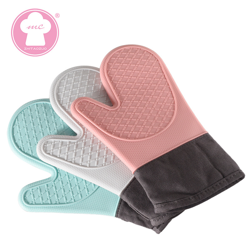 Guantes de punto de arroz de silicona alargados engrosados de doble capa resistentes al desgaste horno de microondas guantes de protección cocina horno de silicona para hornear