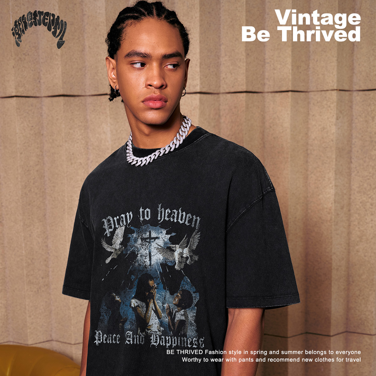 2025 verano americano marca de moda retro superdimensionada lavado con agua viento neutro suelto pequeño cuello camiseta de manga corta moda masculina