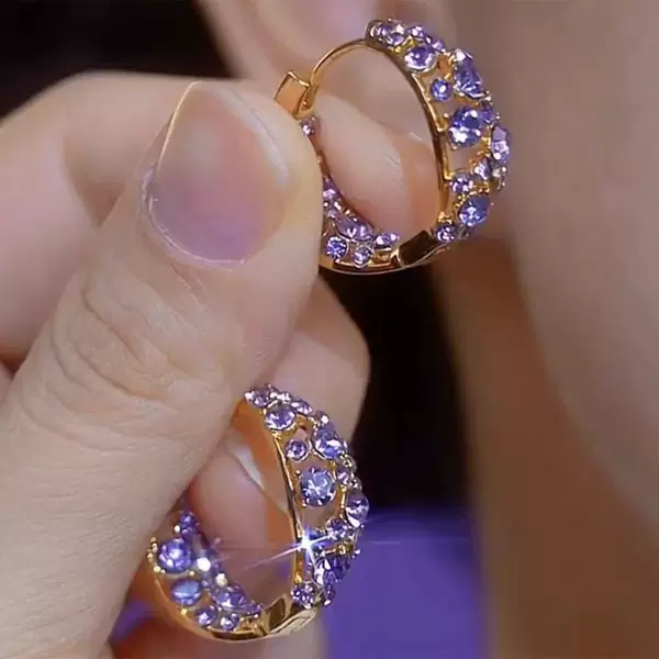 New Purple Full Diamond Zircon Earrings Niche Design Elegant Accessible Luxury Earrings Fashionable Versatile Earrings Earrings